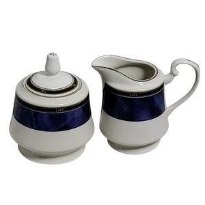 RETRONEU Fine China Blue Garland Creamer and Sugar Bowl with Lid Set‎